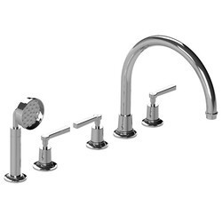 LEFROY BROOKS M2-2211 FLEETWOOD 11 3/4 INCH FIVE HOLES DECK MOUNT TUB FILLER WITH PULL-OUT METAL HANDSHOWER AND LEVER HANDLES