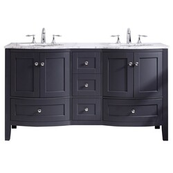EVIVA EVVN04-60 STANTON 60 INCH TRANSITIONAL DOUBLE SINK BATHROOM VANITY WITH WHITE CARRARA COUNTERTOP AND UNDERMOUNT PORCELAIN SINKS