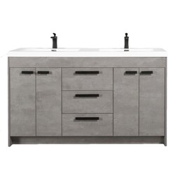 EVIVA EVVN1500-8-60CGR LUGANO 60 INCH CEMENT GRAY MODERN DOUBLE SINK BATHROOM VANITY WITH WHITE INTEGRATED ACRYLIC TOP
