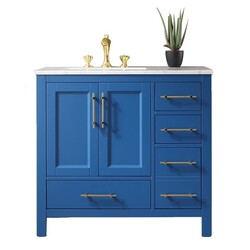 EVIVA EVVN413-36BLU NAVY 36 INCH DEEP BLUE TRANSITIONAL BATHROOM VANITY WITH WHITE CARRARA MARBLE COUNTERTOP AND UNDERMOUNT PORCELAIN SINK