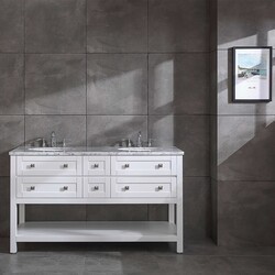 EVIVA EVVN515-60 EPIC WHITE 60 INCH DOUBLE SINK BATHROOM VANITY WITH OPEN SPACE STORAGE
