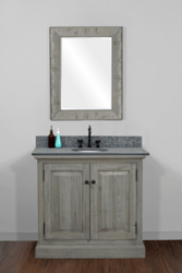 INFURNITURE WK8336+MG TOP 36 INCH SOLID RECYCLED FIR SINK VANITY IN GREY WITH POLISHED TEXTURED SURFACE GRANITE TOP
