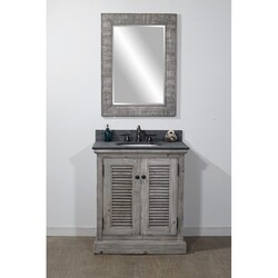 INFURNITURE WK1931-G+MG TOP 30 INCH RUSTIC SOLID FIR SINGLE SINK VANITY IN GREY DRIFTWOOD WITH POLISHED TEXTURED SURFACE GRANITE TOP