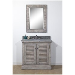 INFURNITURE WK1936-G+MG TOP 36 INCH RUSTIC SOLID FIR SINGLE SINK VANITY IN GREY DRIFTWOOD WITH POLISHED TEXTURED SURFACE GRANITE TOP