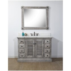 INFURNITURE WK1948-G+AP TOP 48 INCH RUSTIC SOLID FIR SINGLE SINK VANITY IN GREY DRIFTWOOD WITH ARCTIC PEARL QUARTZ MARBLE TOP