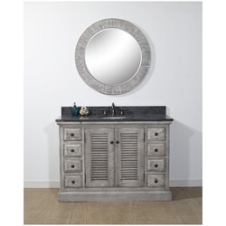 INFURNITURE WK1948-G+WK TOP 48 INCH RUSTIC SOLID FIR SINGLE SINK VANITY IN GREY DRIFTWOOD WITH LIMESTONE TOP