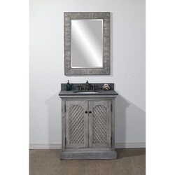 INFURNITURE WK8131-G+MG TOP 30 INCH RUSTIC SOLID FIR SINK VANITY IN GREY DRIFTWOOD WITH POLISHED TEXTURED SURFACE GRANITE TOP