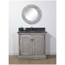 INFURNITURE WK8136-G+WK TOP 36 INCH RUSTIC SOLID FIR SINGLE SINK VANITY IN GREY DRIFTWOOD WITH LIMESTONE TOP