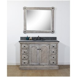 INFURNITURE WK8148-G+MG TOP 48 INCH RUSTIC SOLID FIR SINGLE SINK VANITY IN GREY DRIFTWOOD WITH POLISHED TEXTURED SURFACE GRANITE TOP