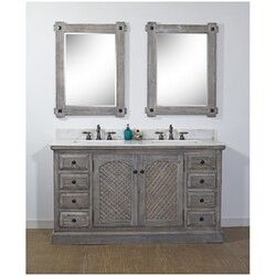 INFURNITURE WK8160-G+AP TOP 60 INCH RUSTIC SOLID FIR DOUBLE SINKS VANITY IN GREY DRIFTWOOD WITH ARCTIC PEARL QUARTZ MARBLE TOP