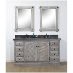 INFURNITURE WK8160-G+WK TOP 60 INCH RUSTIC SOLID FIR DOUBLE SINKS VANITY IN GREY DRIFTWOOD WITH LIMESTONE TOP