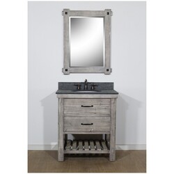 INFURNITURE WK8230-G+MG TOP 30 INCH RUSTIC SOLID FIR SINGLE SINK VANITY IN GREY DRIFTWOOD WITH POLISHED TEXTURED SURFACE GRANITE TOP