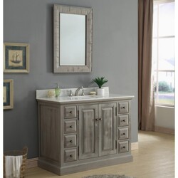 INFURNITURE WK8348+AP TOP 48 INCH SOLID RECYCLED FIR SINGLE SINK VANITY IN GREY WITH ARCTIC PEARL QUARTZ MARBLE TOP