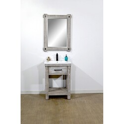 INFURNITURE WK8424-G 24 INCH RUSTIC SOLID FIR SINGLE SINK BATHROOM VANITY WITH CERAMIC TOP IN GREY DRIFTWOOD FINISH