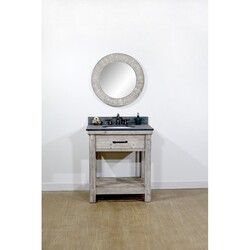 INFURNITURE WK8430-G+MG TOP 30 INCH RUSTIC SOLID FIR SINGLE SINK VANITY IN GREY DRIFTWOOD WITH POLISHED TEXTURED SURFACE GRANITE TOP