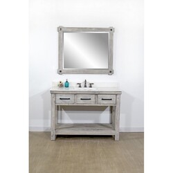 INFURNITURE WK8448-G+AP TOP 48 INCH RUSTIC SOLID FIR SINGLE SINK VANITY IN GREY DRIFTWOOD WITH ARCTIC PEARL QUARTZ MARBLE TOP