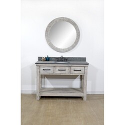 INFURNITURE WK8448-G+MG TOP 48 INCH RUSTIC SOLID FIR SINGLE SINK VANITY IN GREY DRIFTWOOD WITH POLISHED TEXTURED SURFACE GRANITE TOP