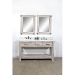 INFURNITURE WK8460+AP TOP 60 INCH RUSTIC SOLID FIR DOUBLE SINK VANITY WITH ARCTIC PEARL QUARTZ MARBLE TOP