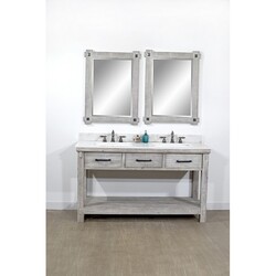 INFURNITURE WK8460-G+AP TOP 60 INCH RUSTIC SOLID FIR DOUBLE SINK VANITY IN GREY DRIFTWOOD WITH ARCTIC PEARL QUARTZ MARBLE TOP