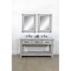 INFURNITURE WK8460-G+CW TOP 60 INCH RUSTIC SOLID FIR DOUBLE SINK VANITY IN GREY DRIFTWOOD WITH CARRARA WHITE MARBLE TOP