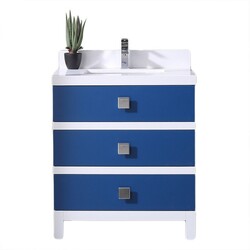 EVIVA EVVN654-30BLU/WH SYDNEY 30 INCH BLUE AND WHITE BATHROOM VANITY WITH SOLID QUARTZ COUNTERTOP