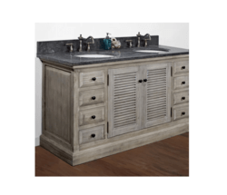 INFURNITURE WK1960+WK TOP 60 INCH SOLID RECYCLED FIR DOUBLE SINK VANITY WITH LIMESTONE TOP