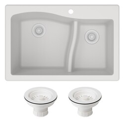 KRAUS KGD-442-PST1 QUARZA 33 INCH DUAL MOUNT 60/40 DOUBLE BOWL GRANITE KITCHEN SINK AND STRAINERS