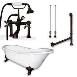 CAMBRIDGE PLUMBING ST61-463D-6-PKG-7DH CAST IRON SLIPPER CLAWFOOT TUB 61 X 30 INCH WITH BRITISH TELEPHONE STYLE FAUCET AND SIX INCH DECK MOUNT RISERS
