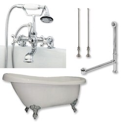 CAMBRIDGE PLUMBING AST67-PKG-7DH ACRYLIC SLIPPER BATHTUB 67 INCH X 30 INCH WITH 7 INCH DECK MOUNT FAUCET DRILLINGS AND BRITISH TELEPHONE STYLE FAUCET PLUMBING PACKAGE