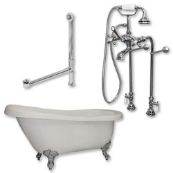 CAMBRIDGE PLUMBING AST67-PKG-NH ACRYLIC SLIPPER BATHTUB 67 INCH X 30 INCH WITH NO FAUCET DRILLINGS AND COMPLETE PLUMBING PACKAGE