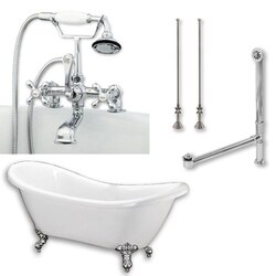 CAMBRIDGE PLUMBING ADES-PKG-7DH ACRYLIC DOUBLE ENDED SLIPPER BATHTUB 68 X 28 INCH WITH 7 INCH DECK MOUNT FAUCET DRILLINGS AND COMPLETE PLUMBING PACKAGE