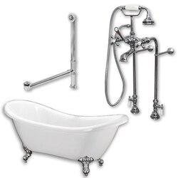 CAMBRIDGE PLUMBING ADES-PKG-NH ACRYLIC DOUBLE ENDED SLIPPER BATHTUB 68 X 28 INCH WITH NO FAUCET DRILLINGS AND COMPLETE PLUMBING PACKAGE