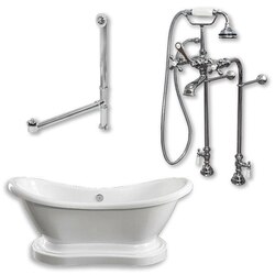 CAMBRIDGE PLUMBING ADES-PED-PKG-NH ACRYLIC DOUBLE ENDED PEDESTAL SLIPPER BATHTUB 68 X 28 INCH WITH NO FAUCET DRILLINGS AND PLUMBING PACKAGE