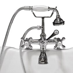 CAMBRIDGE PLUMBING CAM463 CLAWFOOT TUB DECK MOUNT BRASS FAUCET WITH HAND HELD SHOWER WITH DECK MOUNT RISERS
