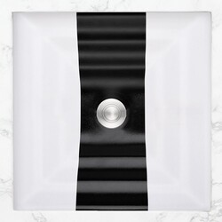 LINKASINK AG12E-01 GLASS BUBBLES 16.5 INCH ARTISAN GLASS UNDERMOUNT SMALL SQAURE BATHROOM SINK IN WHITE WITH BLACK RIBBON