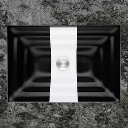 LINKASINK AG13C-01 GLASS BUBBLES 23 INCH ARTISAN GLASS UNDERMOUNT SMALL RECTANGULAR BATHROOM SINK IN BLACK WITH WHITE RIBBON