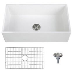 STREAMLINE K-1833-KS-33 33 INCH REVERSIBLE MATERIAL SOLID SURFACE RESIN KITCHEN SINK WITH STAINLESS STEEL GRID AND STRAINER