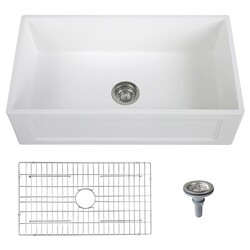 STREAMLINE K-1833-KS-33ART 33 INCH REVERSIBLE MATERIAL SOLID SURFACE RESIN KITCHEN SINK WITH STAINLESS STEEL GRID AND STRAINER