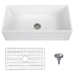 STREAMLINE K-1836-KS-36ART 36 INCH REVERSIBLE MATERIAL SOLID SURFACE RESIN KITCHEN SINK WITH STAINLESS STEEL GRID AND STRAINER