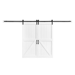 OVE DECORS 15DKB-DHD136-JS 164 X 89 DOUBLE SLIDING BARN DOOR WITH HARDWARE KIT AND U-SHAPE SOFT CLOSE ROLLERS MECHANISM IN RUSTIC BLACK
