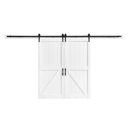 OVE DECORS 15DKB-DHD336-JS 164 X 89 DOUBLE SLIDING BARN DOOR WITH HARDWARE KIT AND VICTORIAN SOFT CLOSE ROLLERS MECHANISM IN RUSTIC BLACK