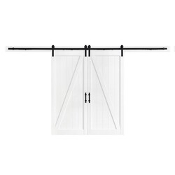 OVE DECORS 15DKB-ZDD136-JS 164 X 89 DOUBLE SLIDING BARN DOOR WITH HARDWARE KIT AND U-SHAPE SOFT CLOSE ROLLERS MECHANISM IN RUSTIC BLACK