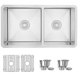 STYLISH S-322XG 33 INCH DOUBLE BOWL REVERSIBLE UNDERMOUNT STAINLESS STEEL KITCHEN SINK