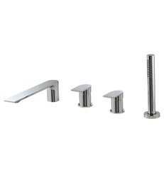 AQUABRASS ABFB92017 ALPHA 7 1/4 INCH FOUR HOLES DECK MOUNT ROMAN TUB FAUCET WITH HANDSHOWER