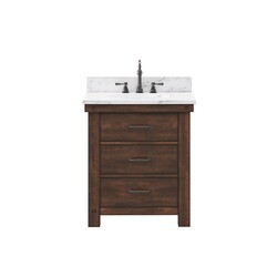 WATER-CREATION AB30CW03RS-000TL1203 ABERDEEN 30 INCH SINGLE SINK CARRARA WHITE MARBLE COUNTERTOP VANITY IN RUSTIC SIERRA WITH FAUCET