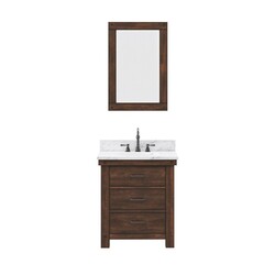 WATER-CREATION AB30CW03RS-A24000000 ABERDEEN 30 INCH SINGLE SINK VANITY IN RUSTIC SIENNA WITH CARRARA WHITE MARBLE COUNTERTOP AND MIRROR