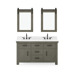 WATER-CREATION AB60CW03GG-P24000000 ABERDEEN 60 INCH DOUBLE SINK CARRARA WHITE MARBLE COUNTERTOP VANITY IN GRIZZLE GRAY WITH MIRRORS