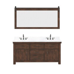 WATER-CREATION AB72CW03RS-P72000000 ABERDEEN 72 INCH DOUBLE SINK CARRARA WHITE MARBLE COUNTERTOP VANITY IN RUSTIC SIERRA WITH MIRRORS