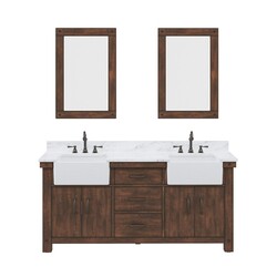 WATER-CREATION PY72CW03RS-A24000000 PAISLEY 72 INCH DOUBLE SINK CARRARA WHITE MARBLE COUNTERTOP VANITY IN RUSTIC SIENNA WITH MIRROR
