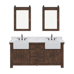 WATER-CREATION PY72CW03RS-P24000000 PAISLEY 72 INCH DOUBLE SINK CARRARA WHITE MARBLE COUNTERTOP VANITY IN RUSTIC SIENNA WITH MIRROR